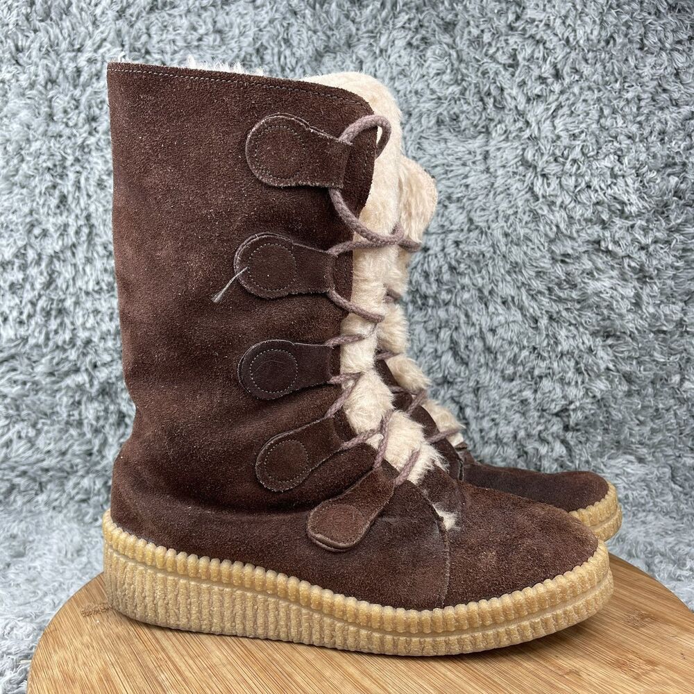 Vintage Sears Boots Women's 9 M Leather Suede Faux Fur Sherpa Lined